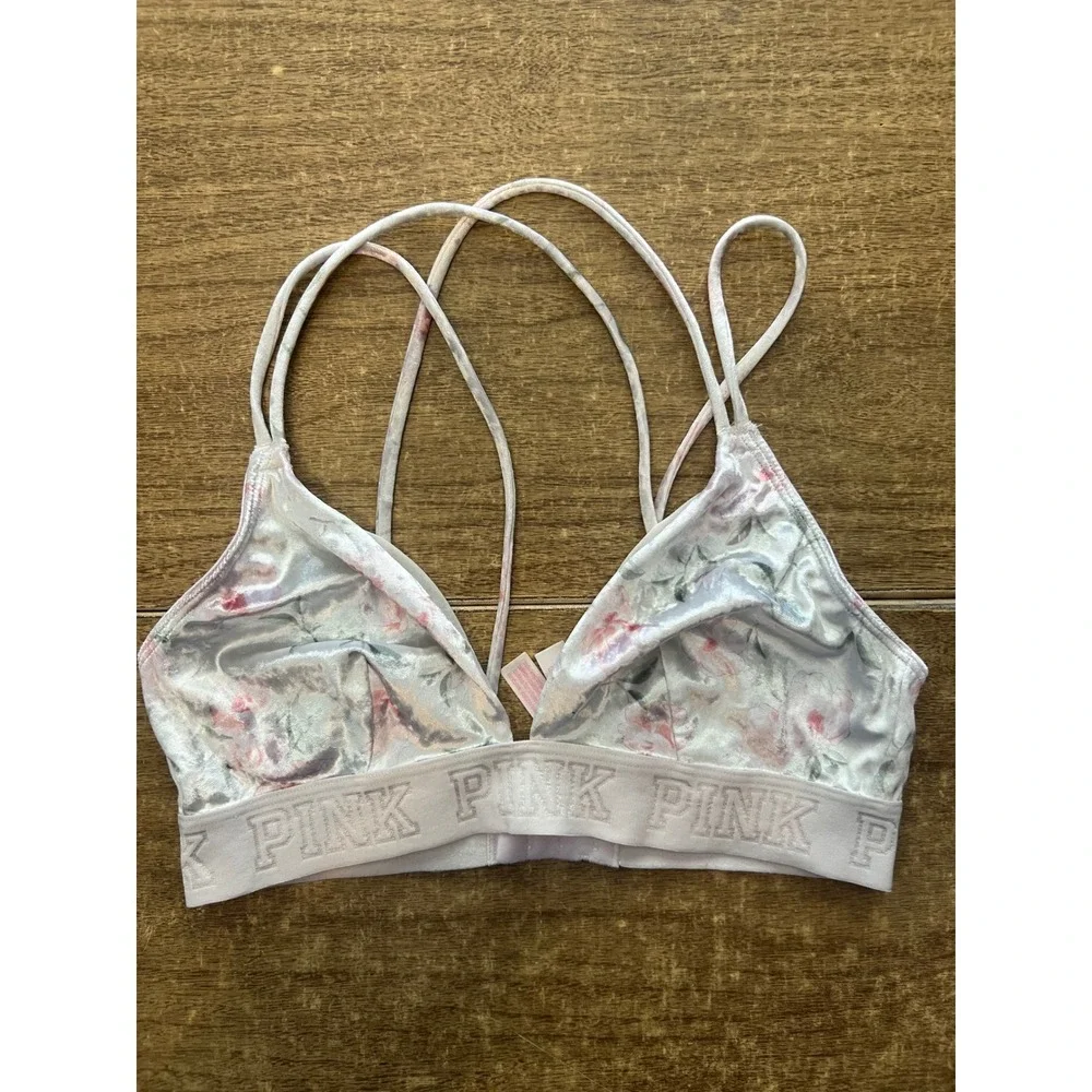 Victoria's Secret‎ PINK Velour Floral Print Unlined Adjustable Bralette SZ SMALL